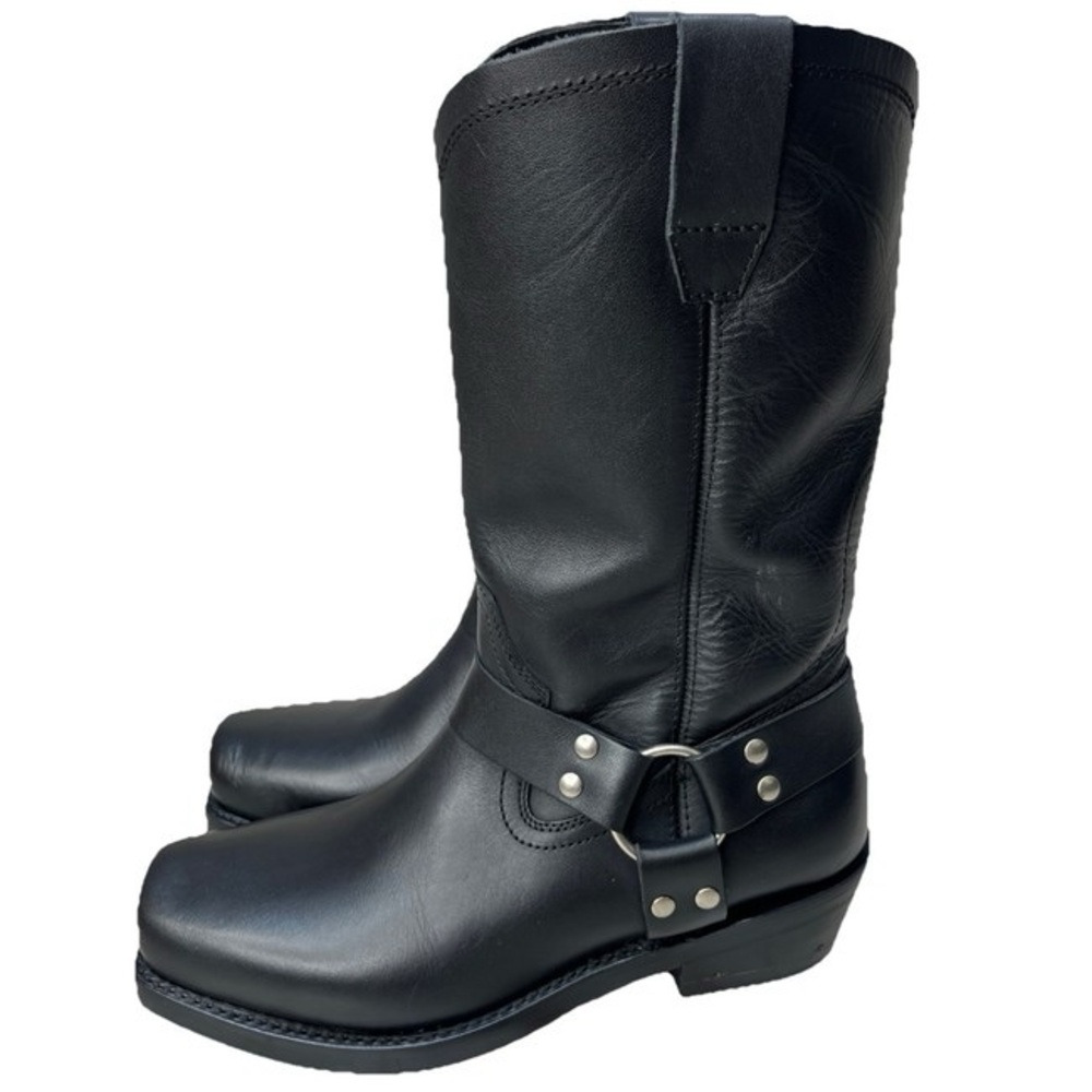 Men's Black Leather Harness Boots